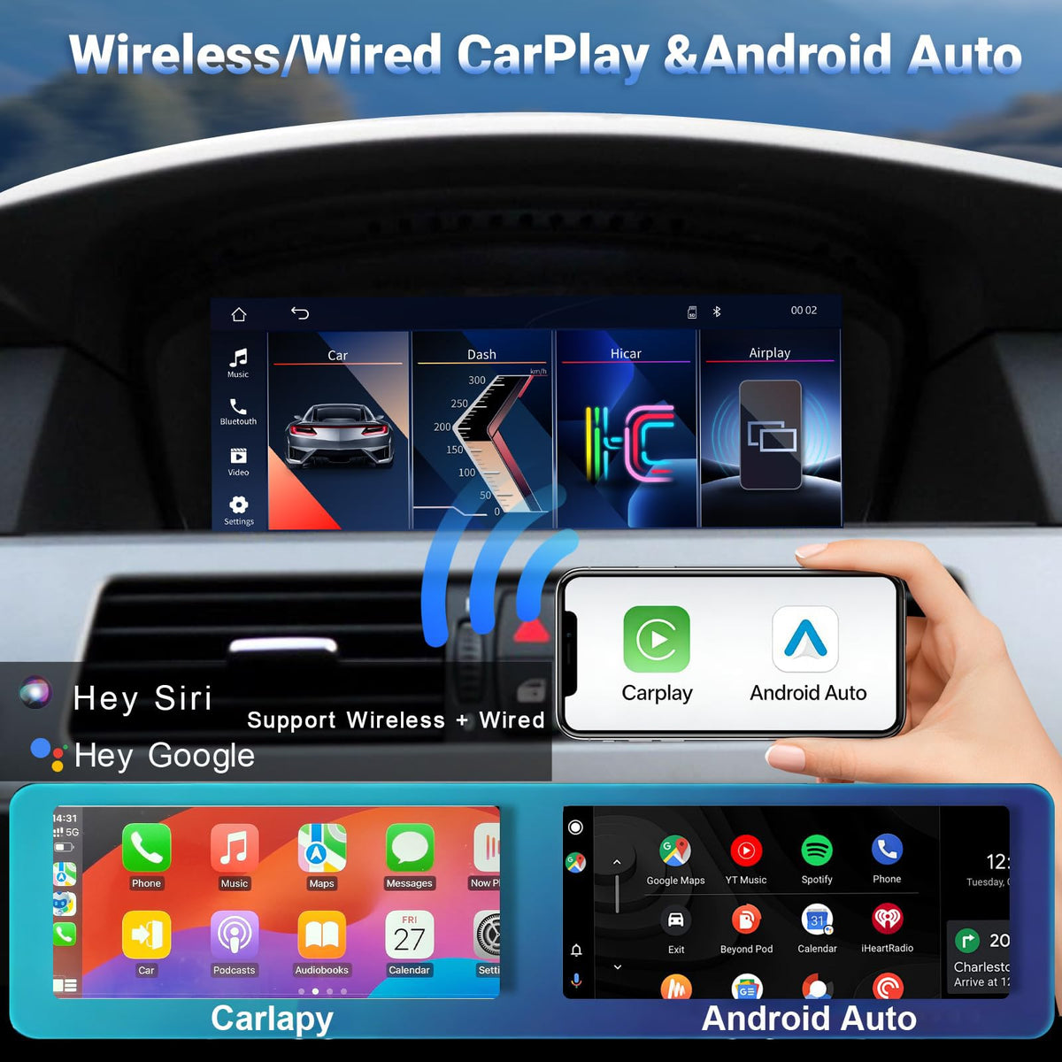 CarPlay Touchscreen Screen Upgrade for BMW 5 Series E60/E61 with CCC System 2005-2008, 9.3 Inch Wireless CarPlay Android Auto, Mirror Link Car Radio Car Stereo Bluetooth Video Player Head Unit