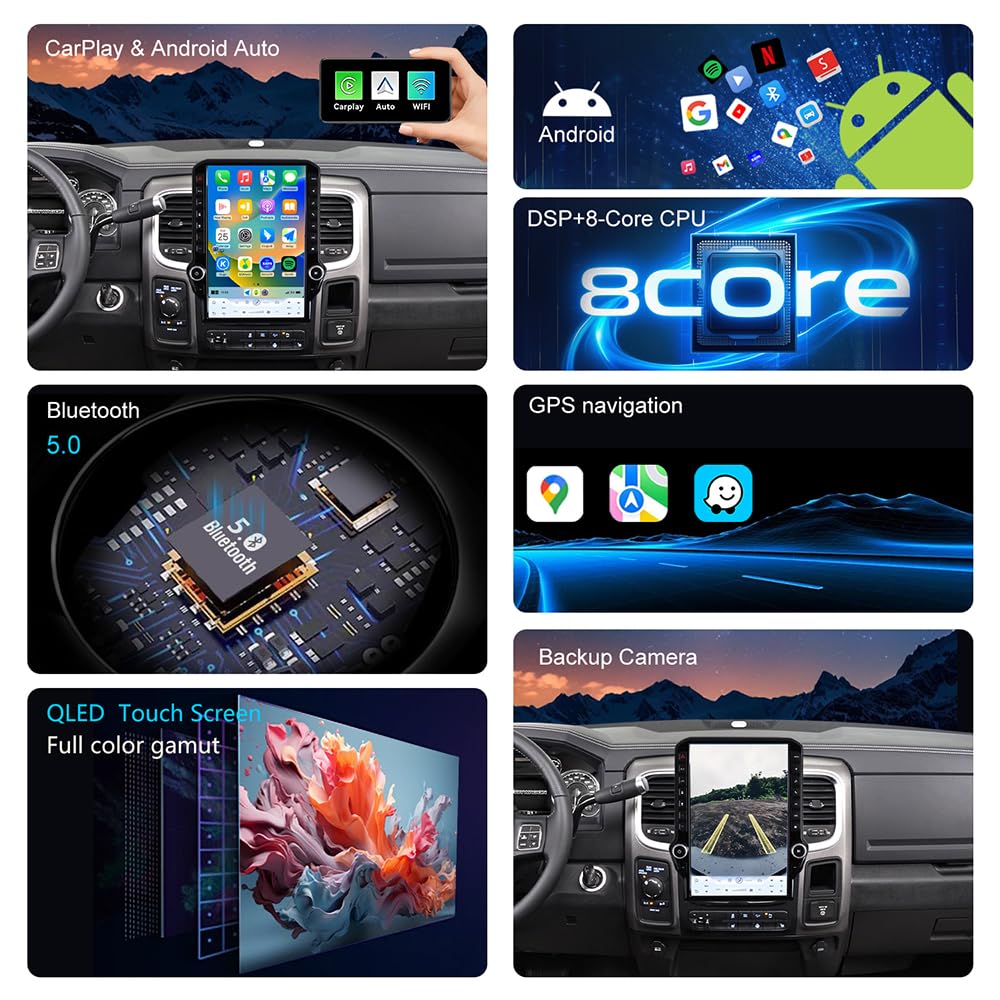 4G 14.5inch Radio for Dodge RAM 1500/2500/3500 2013-2018 Upgrade,8-Core Qualcomm CPU QLED Touch Screen Stereo,CarPlay & Android Auto (Manual AC only!)