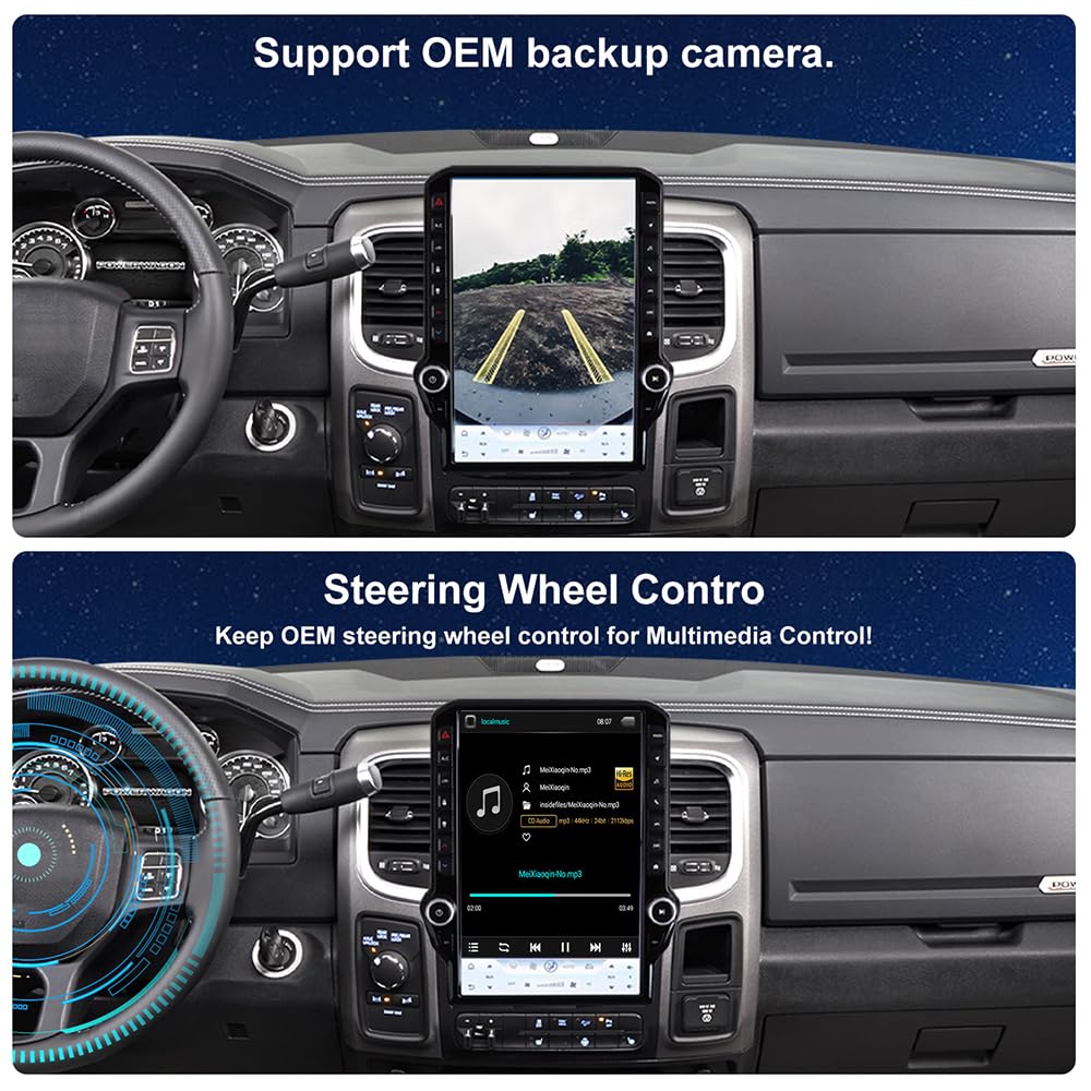 4G 14.5inch Radio for Dodge RAM 1500/2500/3500 2013-2018 Upgrade,8-Core Qualcomm CPU QLED Touch Screen Stereo,CarPlay & Android Auto (Manual AC only!)