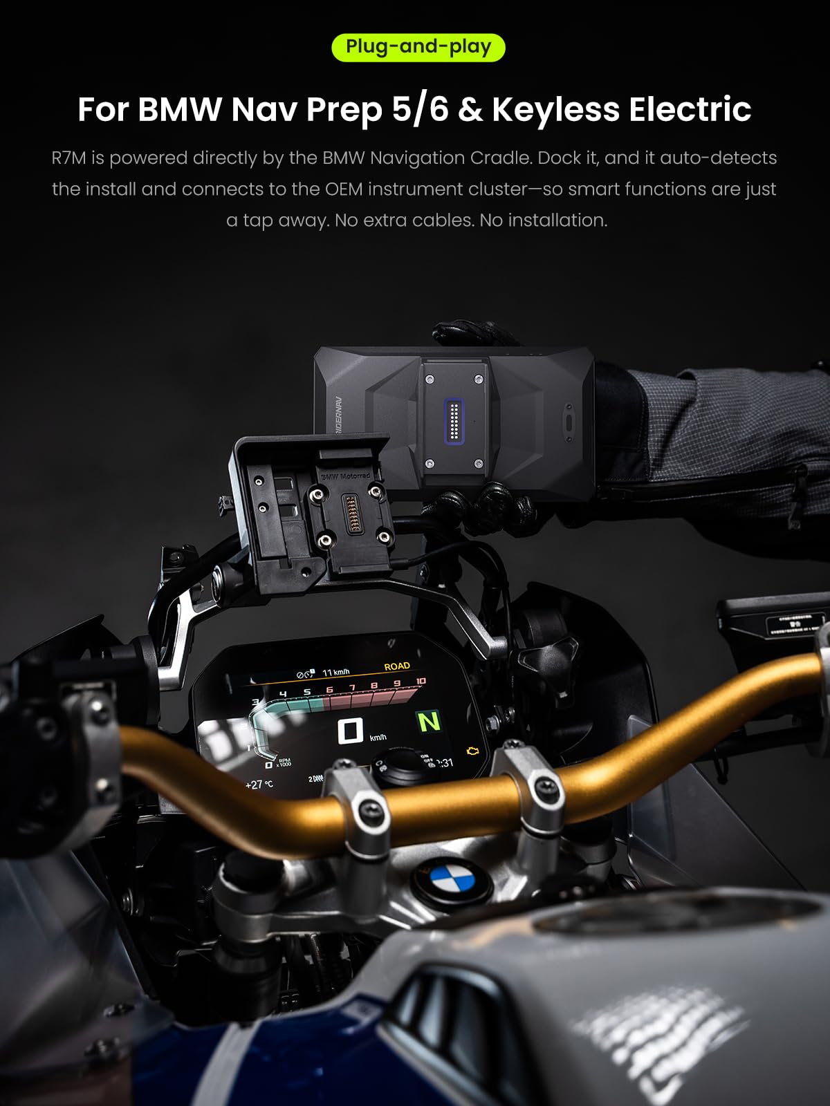 R7M 7" Wireless Motorcycle CarPlay & Android Auto for BMW Motorcycles - Native Wonder Wheel & Action Camera Control (GoPro/Insta360)| TPMS/RPM| OTA Updates|1200-Nit IP69K GPS | Nav Prep 5/6