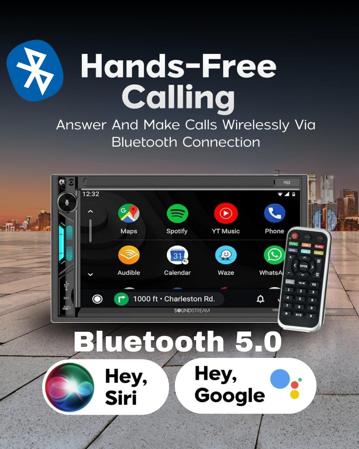 Soundstream VRCPAA-7DR 7" Double DIN Touchscreen Car Stereo, Wireless Apple CarPlay & Android Auto, Bluetooth Hands-Free, USB/AUX, Backup Camera Input, Steering Wheel Control, FM/AM, In-Dash Head Unit