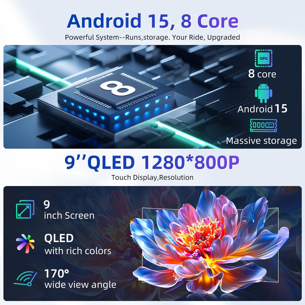 8Core 32ROM QLED Screen for GMC Yukon Sierra 2007-2013 Chevy Tahoe Suburban Silverado Radio: 9" HD IPS Touchscreen Android 15 Upgrade Carplay Android Auto GPS 5G WiFi Backup Camera FM SWC