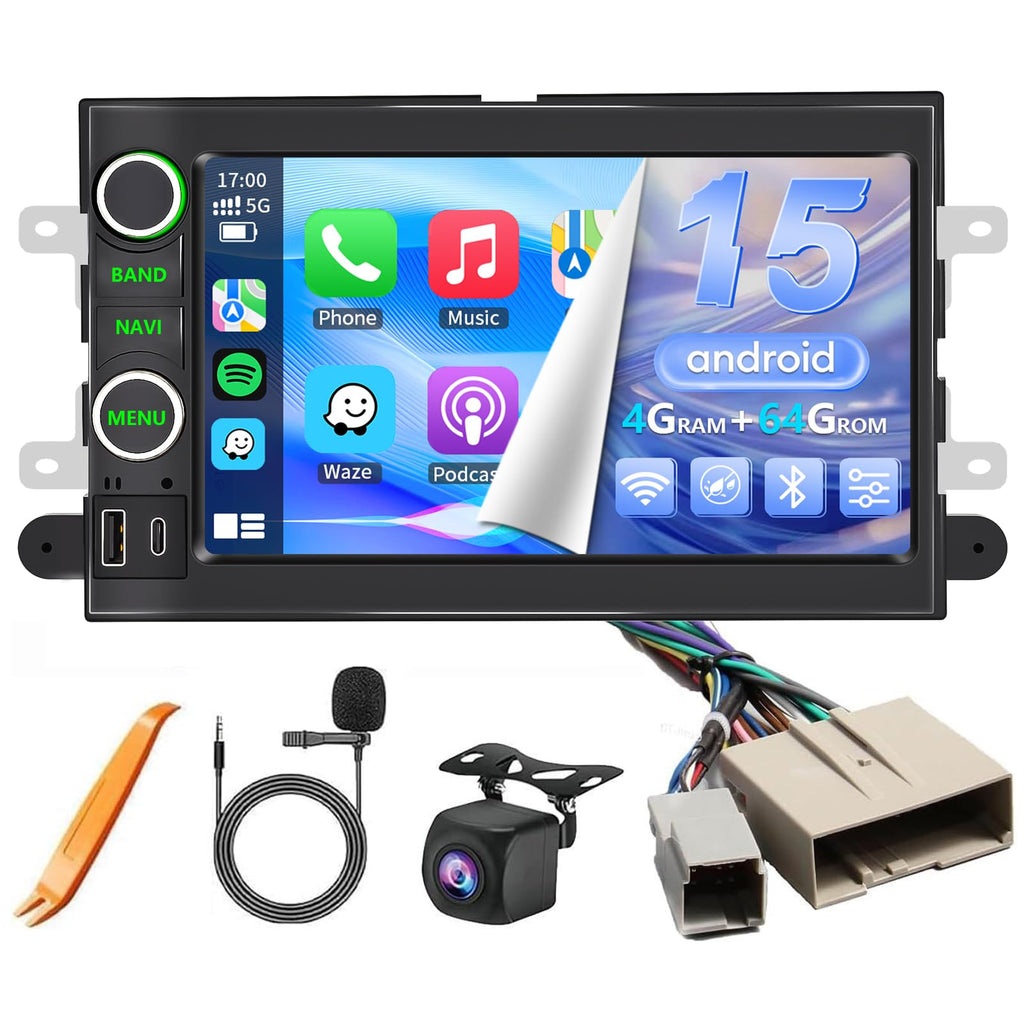 Car Radio Stereo CD DVD Wireless CarPlay Andriod Auto Navi with Camera SWC for Ford F150/F250/F350 2004-2014 /Mustang Edge Explorer Expedition E150 E250 E350 /Mercury Milan/Lincoln Navigator MKX