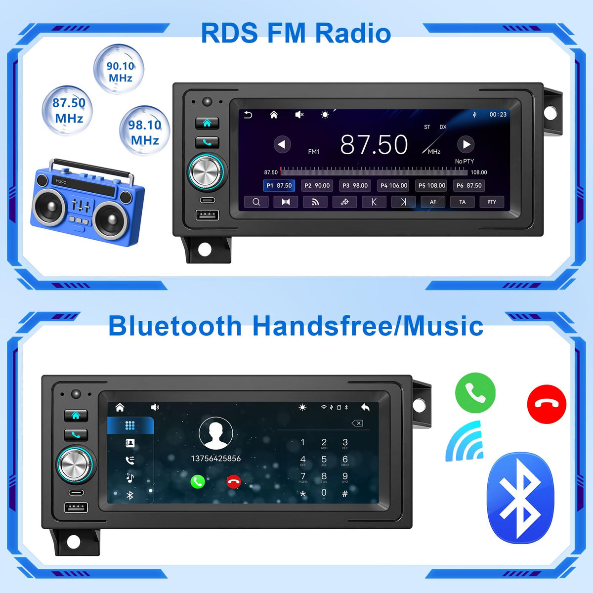 Plug Play Car Radio Stereo with Apple Carplay Android auto GPS Navi Steering Wheel Control for Dodge & Chrysler & Jeep (1990-2001)