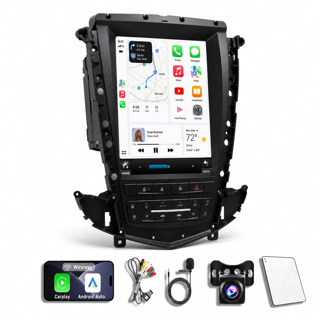 8Core 8+128GB Android 14 Car Radio Stereo for Cadillac SRX 2009-2017, 9.7 Inch Touch Screen Dash Kit with Wireless CarPlay Android Auto GPS Navigation Bluetooth SWC WiFi 5G DSP RDS FM Camera Please s