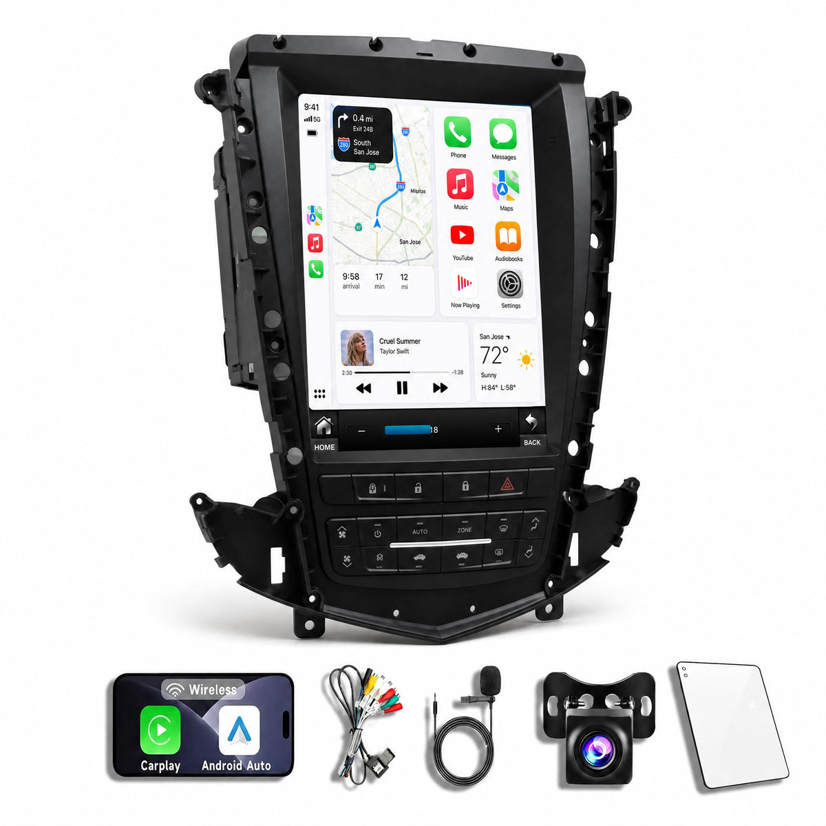 8Core 8+128GB Android 14 Car Radio Stereo for Cadillac SRX 2009-2017, 9.7 Inch Touch Screen Dash Kit with Wireless CarPlay Android Auto GPS Navigation Bluetooth SWC WiFi 5G DSP RDS FM Camera Please s