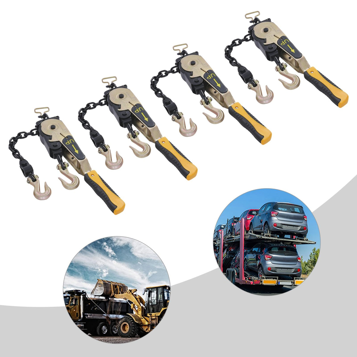 4 Pack Ratchet Chain Binders,6600 lbs Working Load Limit,Fits 3/8 Inch to 1/2 Inch G70 Transport Chains,Heavy Duty Load Binder with Grab Hooks for Trailer Truck Tractor Cargo