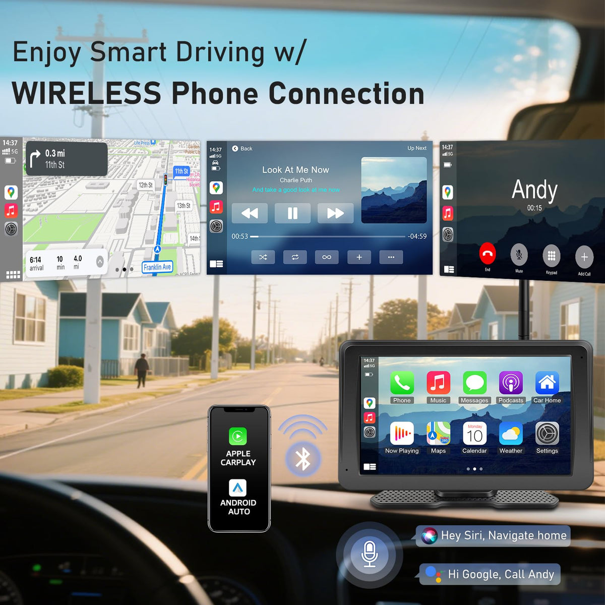 Wireless Backup Camera for Truck RV, 7 inch CarPlay Android Auto