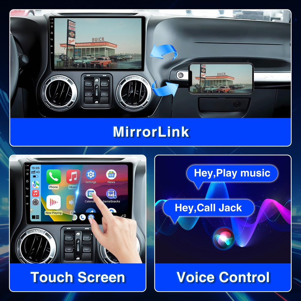 Binize Car Radio Stereo 10.1" for Jeep Wrangler/Unlimited JK 2007-2018