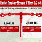 4Pcs Chain and Binder Kit, 3/8"-1/2" Ratchet Load Binders