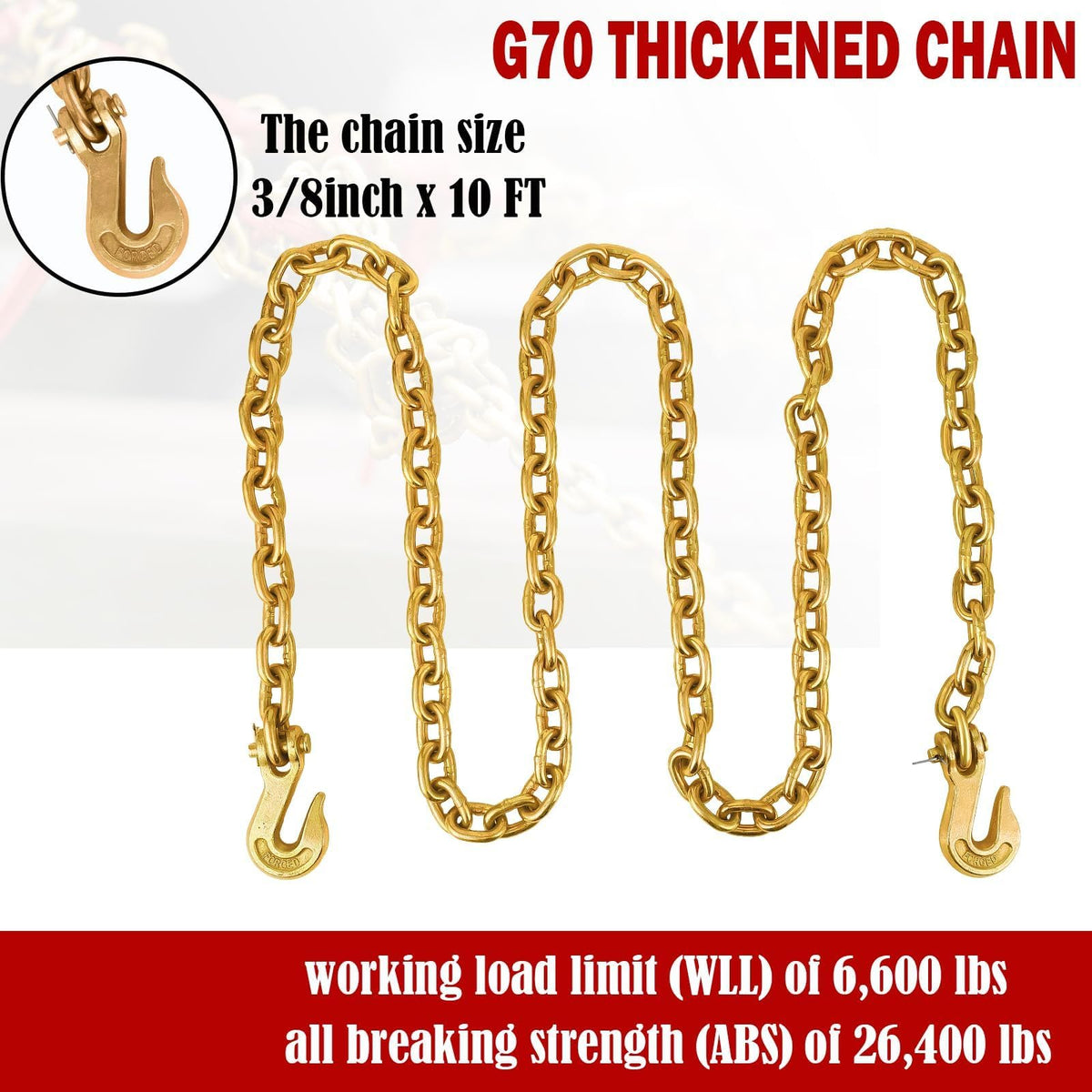 Ratchet Chain Load Binder 4‑Pack, 3/8"‑1/2" with 10FT Chains