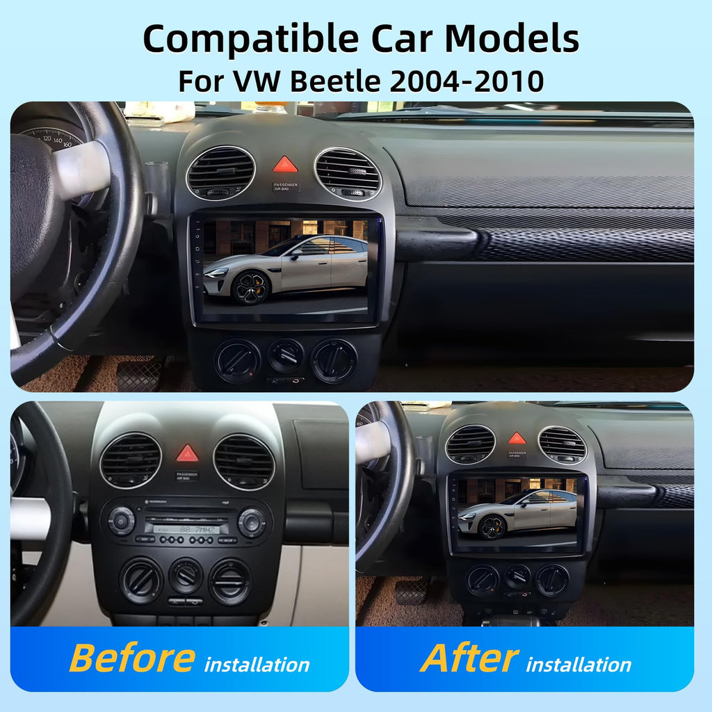 2+64G Wireless Carplay Android Car Radio for VW Beetle 2004-2010, 9 Inch Touchscreen with Android Auto/DSP/Multiple UI/GPS/WiFi + AHD Backup Camera