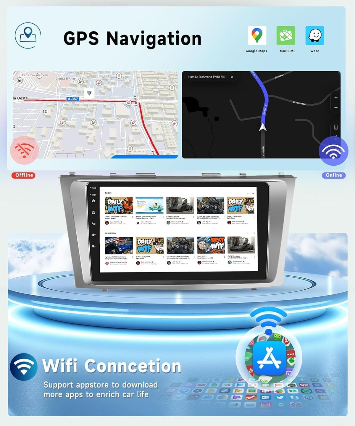 8 CORE 6G+128G Car Radio for Toyota Camry 2006-2011 Car Stereo with Wireless CarPlay/Android Auto, 9 inch 1280 * 720P IPS Touch Screen Head Unit Android 13 GPS WiFi Bluetooth 32-Band DSP Camera