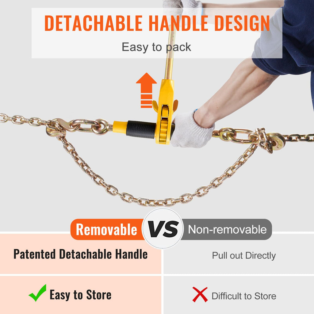 Ratchet Chain Binder, 5/16"-3/8" Heavy-Duty Load Binders, Featuring G80 Chains 7100 lbs Secure Limit, 4 P, Labor-Saving Anti-Skid Handle, Tie Down Hauling for Flatbed Truck Trailer