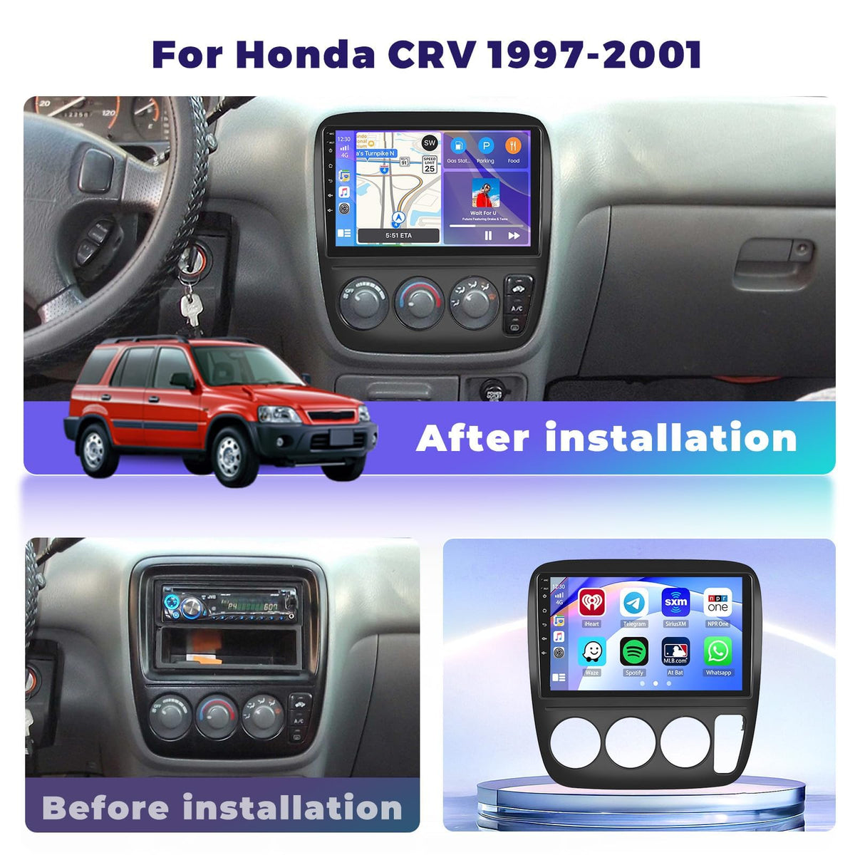 Hikity 8Core 6+128GB 9 Inch Android 15 Car Stereo for Honda CRV 1997-2001