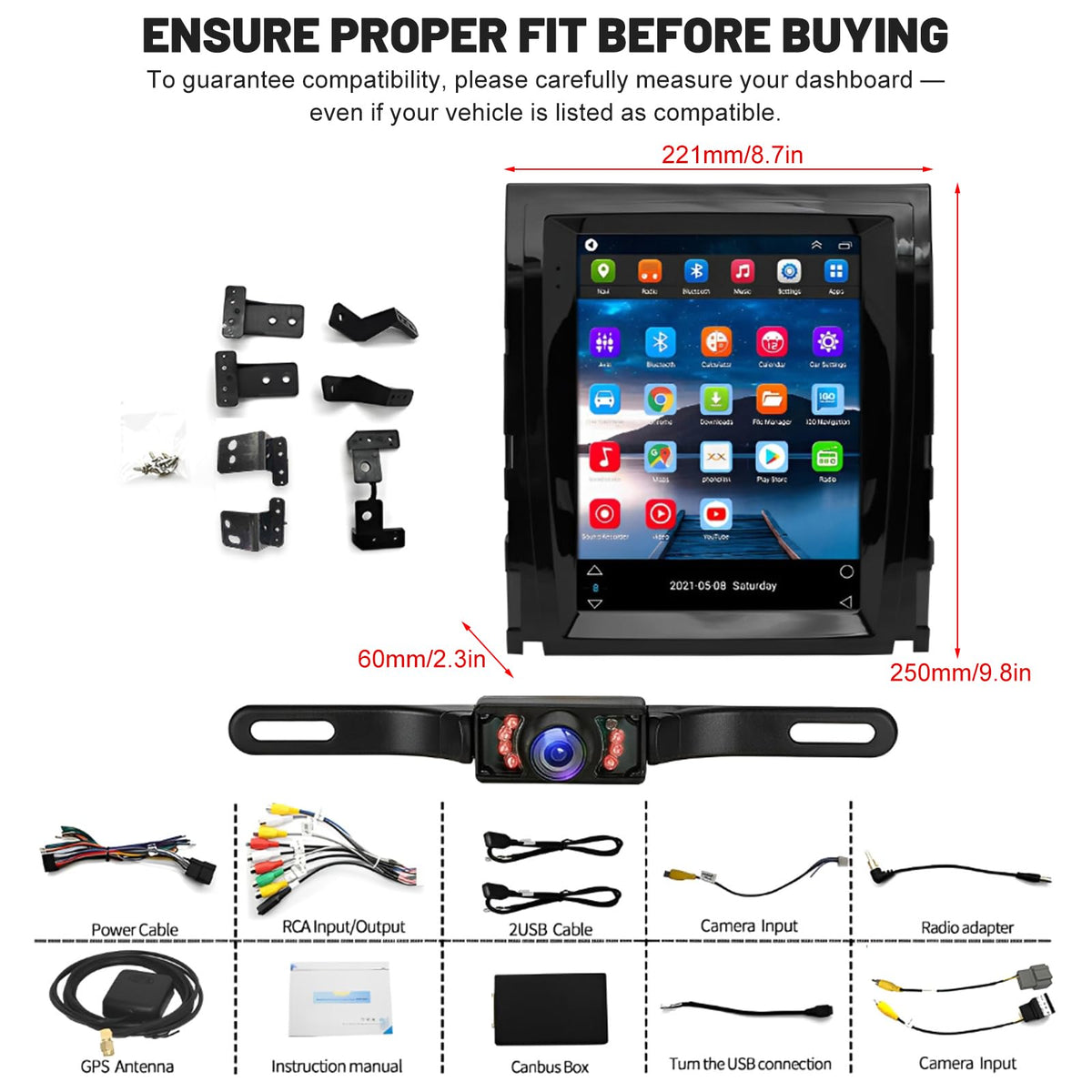 Car Stereo for Cadillac Escalade 2007-2014 with Wireless Carplay Android Auto,9.7 inch HD Touchscreen Car Radio with Bluetooth GPS WiFi SWC FM RDS DSP AHD Backup Camera-2+32G