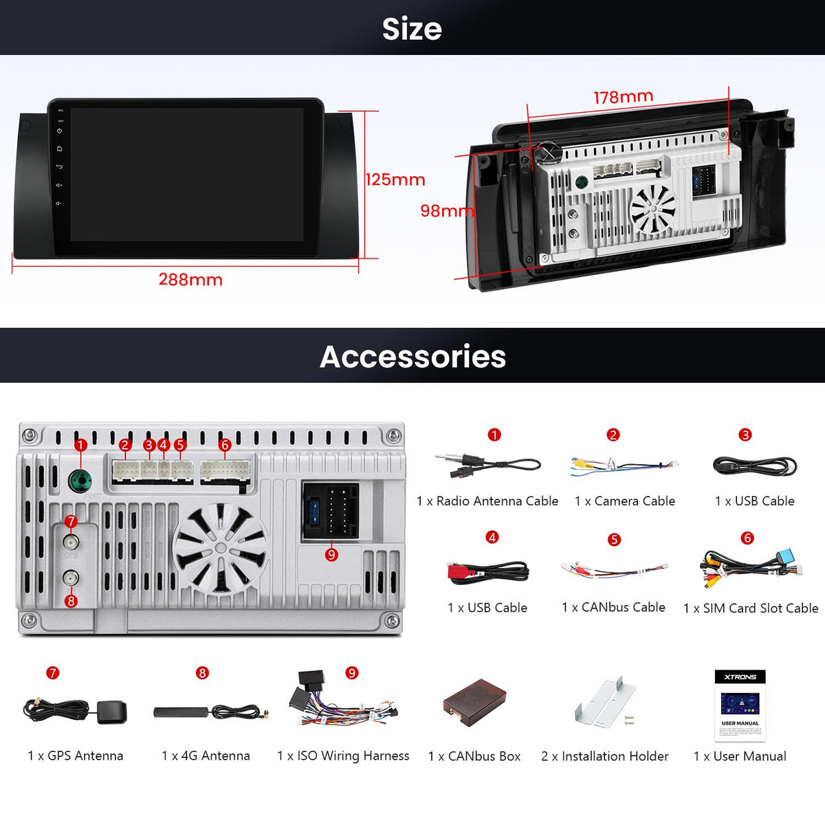 XTRONS Android 14 Car Stereo for BMW X5 E53 1999-2006, 9 Inch Touch Screen Car Radio GPS Navigation Bluetooth Built-in DSP Head Unit Wireless CarPlay Android Auto (4+64GB)