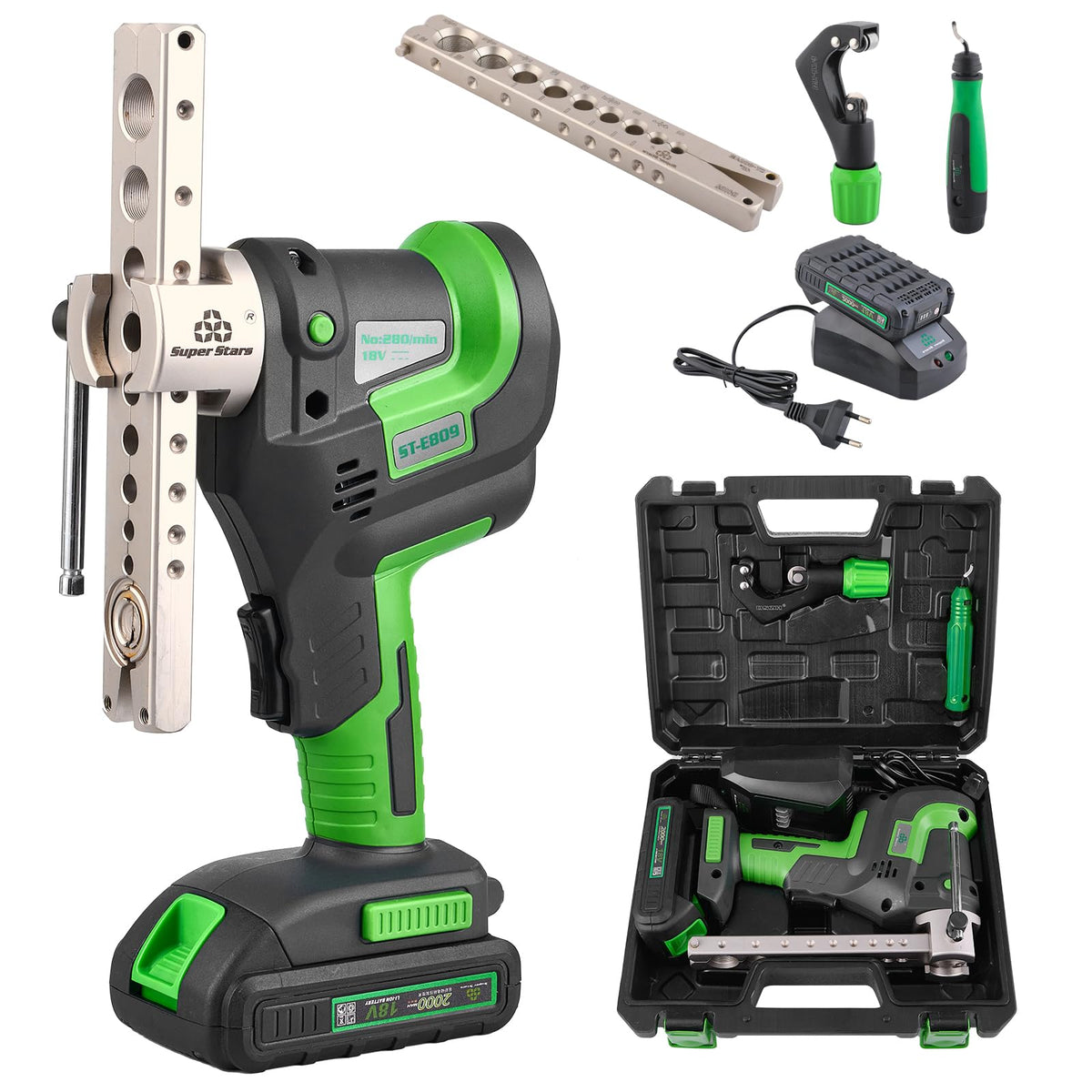 Super Stars Power Flaring Tool Kit ST-E800 - Cordless 45 Degree Automatic Flaring Tool for HVAC Copper Aluminum Tubing R410A R32