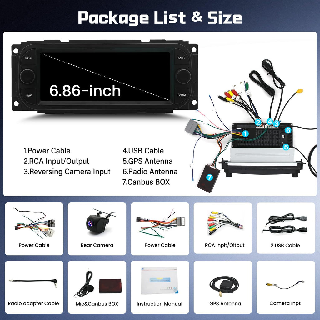 4+64G 6.86 Inch Car Stereo Radio for Dodge Dakota 2001 2002 2003 2004