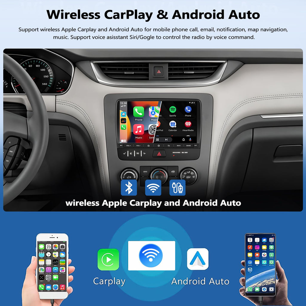 Car Radio for Chevrolet Chevy Traverse 2013-2017 with Wireless Carplay Android Auto, 8 inch HD Touch Screen Car Stereo Android 15 Radio with GPS Bluetooth WiFi FM RDS Backup Camera 2G+64G