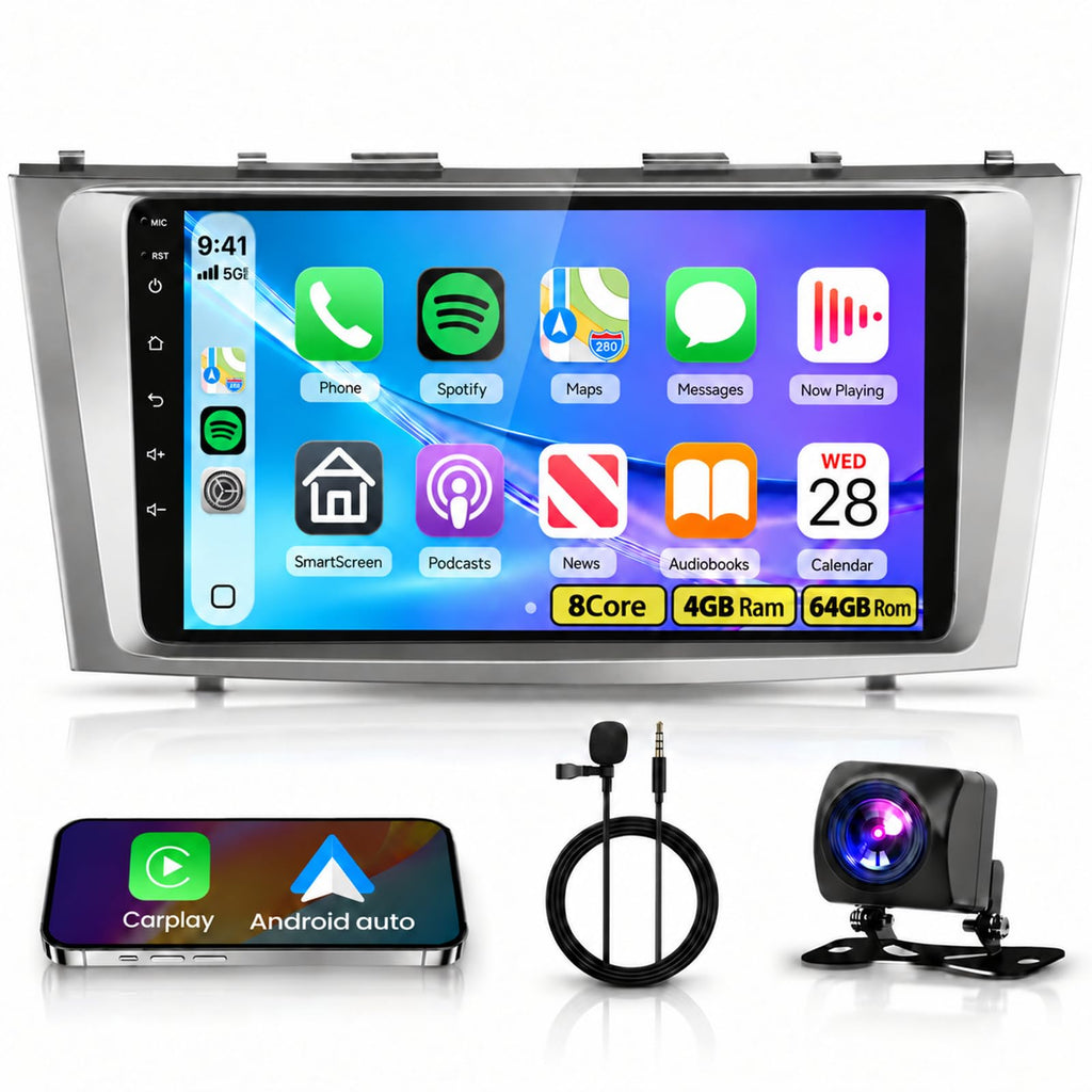 8 CORE 6G+128G Car Radio for Toyota Camry 2006-2011 Car Stereo with Wireless CarPlay/Android Auto, 9 inch 1280 * 720P IPS Touch Screen Head Unit Android 13 GPS WiFi Bluetooth 32-Band DSP Camera