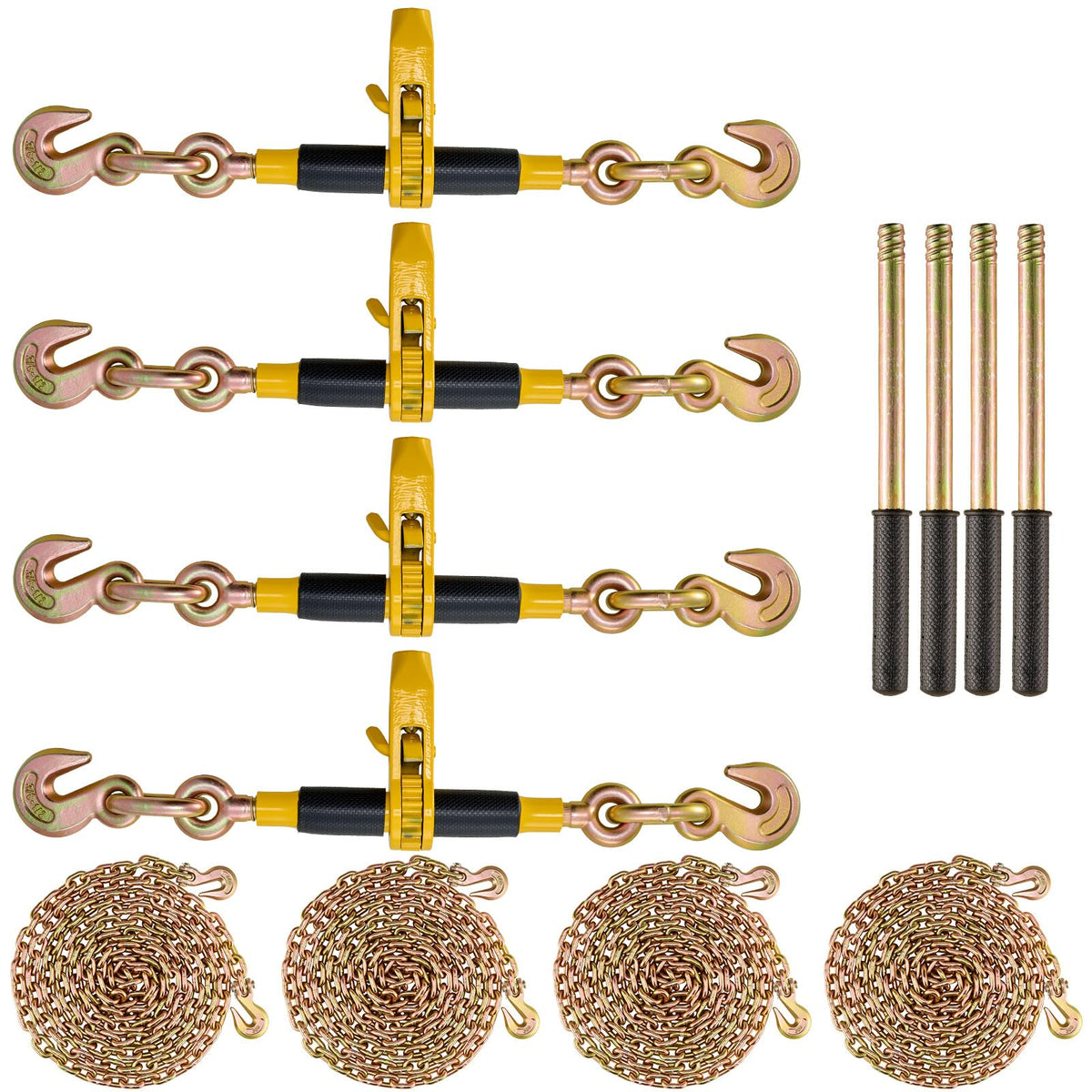 Ratchet Chain Binder, 5/16"-3/8" Heavy-Duty Load Binders, Featuring G80 Chains 7100 lbs Secure Limit, 4 P, Labor-Saving Anti-Skid Handle, Tie Down Hauling for Flatbed Truck Trailer