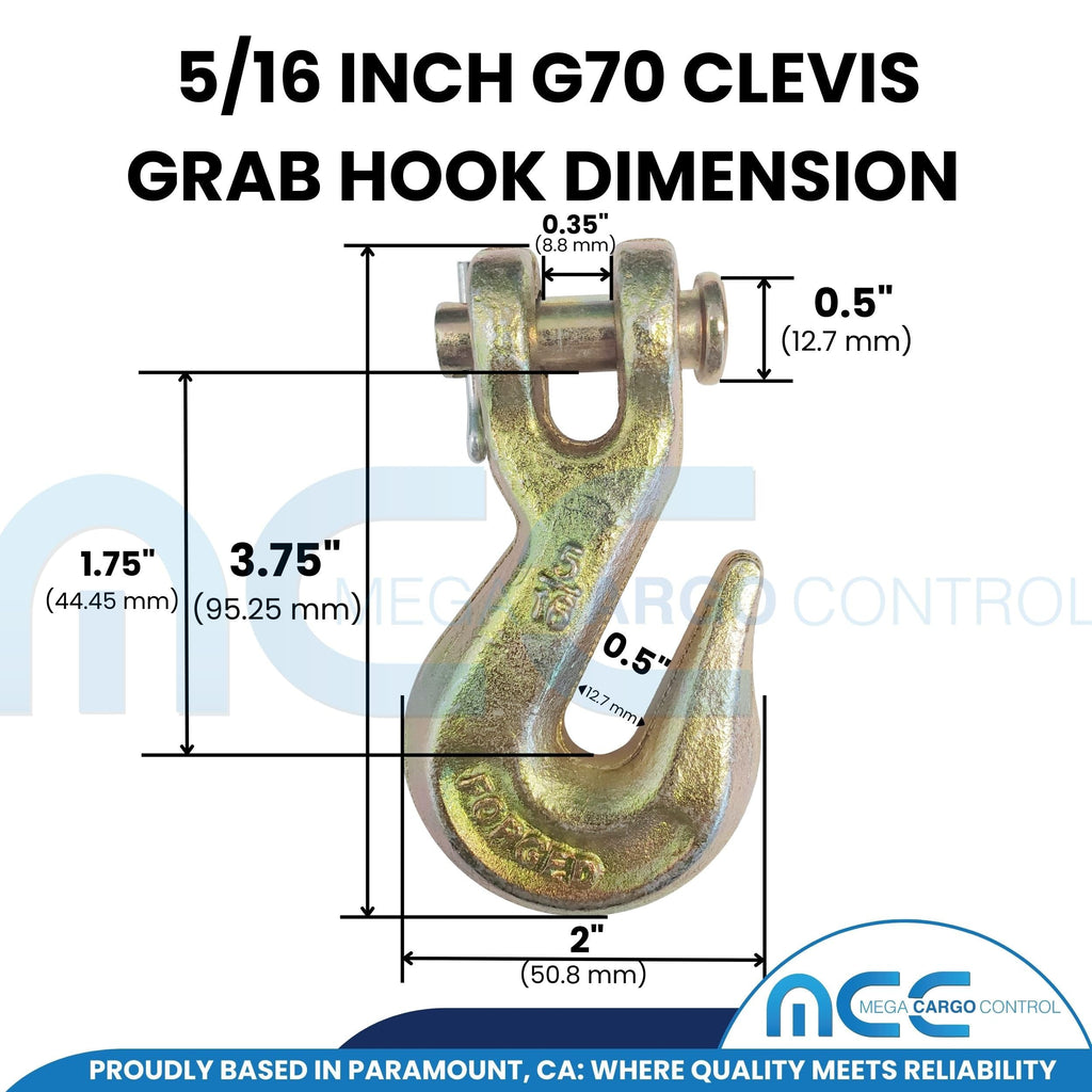 Transport Binder Chains 6 Pack, 5/16" x 20 Ft Heavy Duty Logging Tie Downs with G70 Clevis Grab Hooks