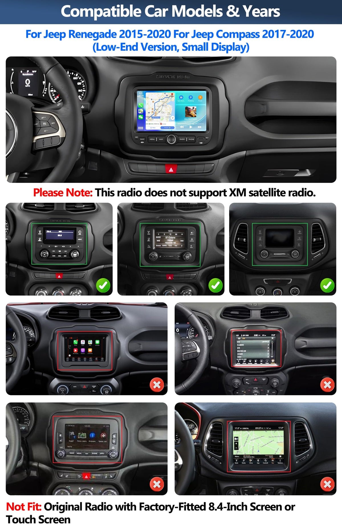 4G+128G Car Radio for Jeep Renegade 2015-2020, Compass 2017-2020 (for Small Display) with Wireless CarPlay Android Auto, 7" IPS Touch Screen Car Stereo with GPS Bluetooth FM Backup Camera
