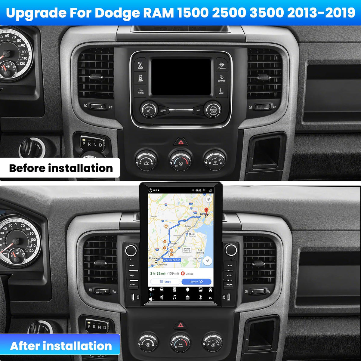 Car Stereo for Dodge Ram 1500 2500 3500 2013 2014 2015 2016 2017 2018 2019