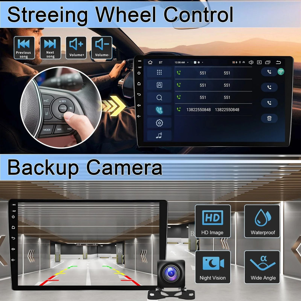 9" Android 13 Car Radio for Ford Ranger 2015-2020, Intelligent Head Unit with Wireless CarPlay, Android Auto, Voice Control, EQ, Mirror Link, WiFi, AHD Backup Camera, 4+64G