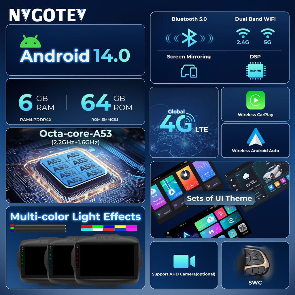 Android 14 Car Stereo Radio for Jeep Renegade 2015-2023, 9 inch QLED Touch Screen GPS Navigation Bluetooth Head Unit Built-in Car Auto Play Support 4G LTE WiFi SWC DSP 6+64GB