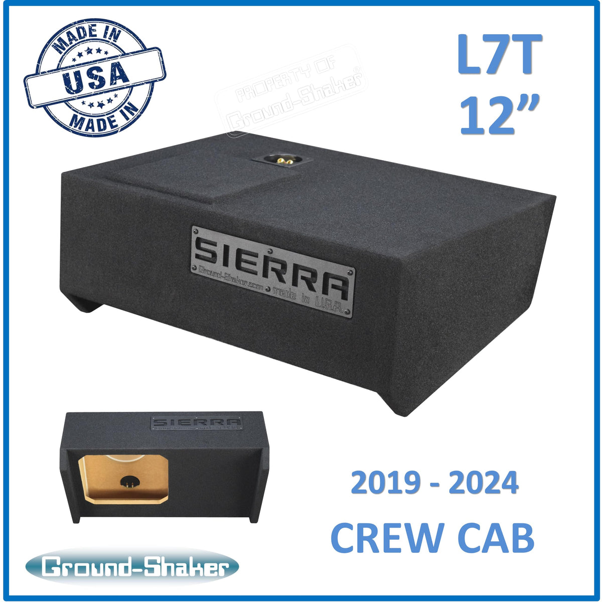 2019-2024 Sierra Crew Cab 12"" Sub Box Subwoofer Enclosure Solo Baric