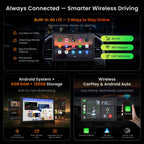 V10 10” QLED Android Double DIN Car Stereo, 6G+128G, 4G LTE, 1080P Front Dash Cam & Backup Cam, Hi-Fi DSP w/24‑Bit DAC,4V RCA, in-Car Karaoke, aptX HD BT, Wireless CarPlay&Android Auto