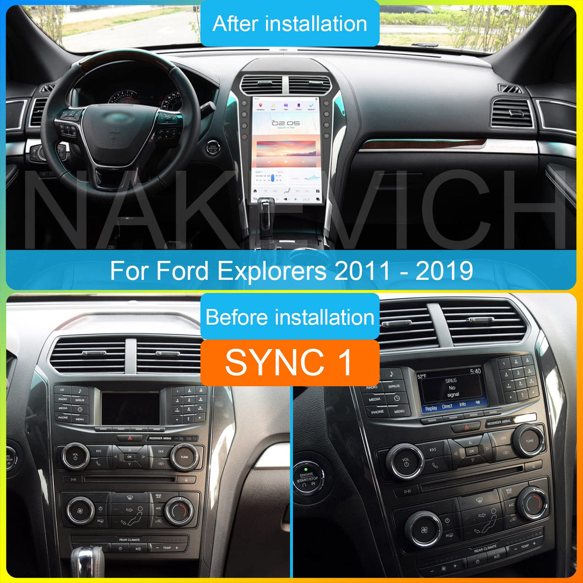 14.4 Inch Qualcomm Android 11 Car Radio for Ford Explorer 2011-2019 Stereo Upgrade Tesla Style Dash IPS Touch Screen Android Auto GPS Navigation Head Unit Audio Multimedia Player