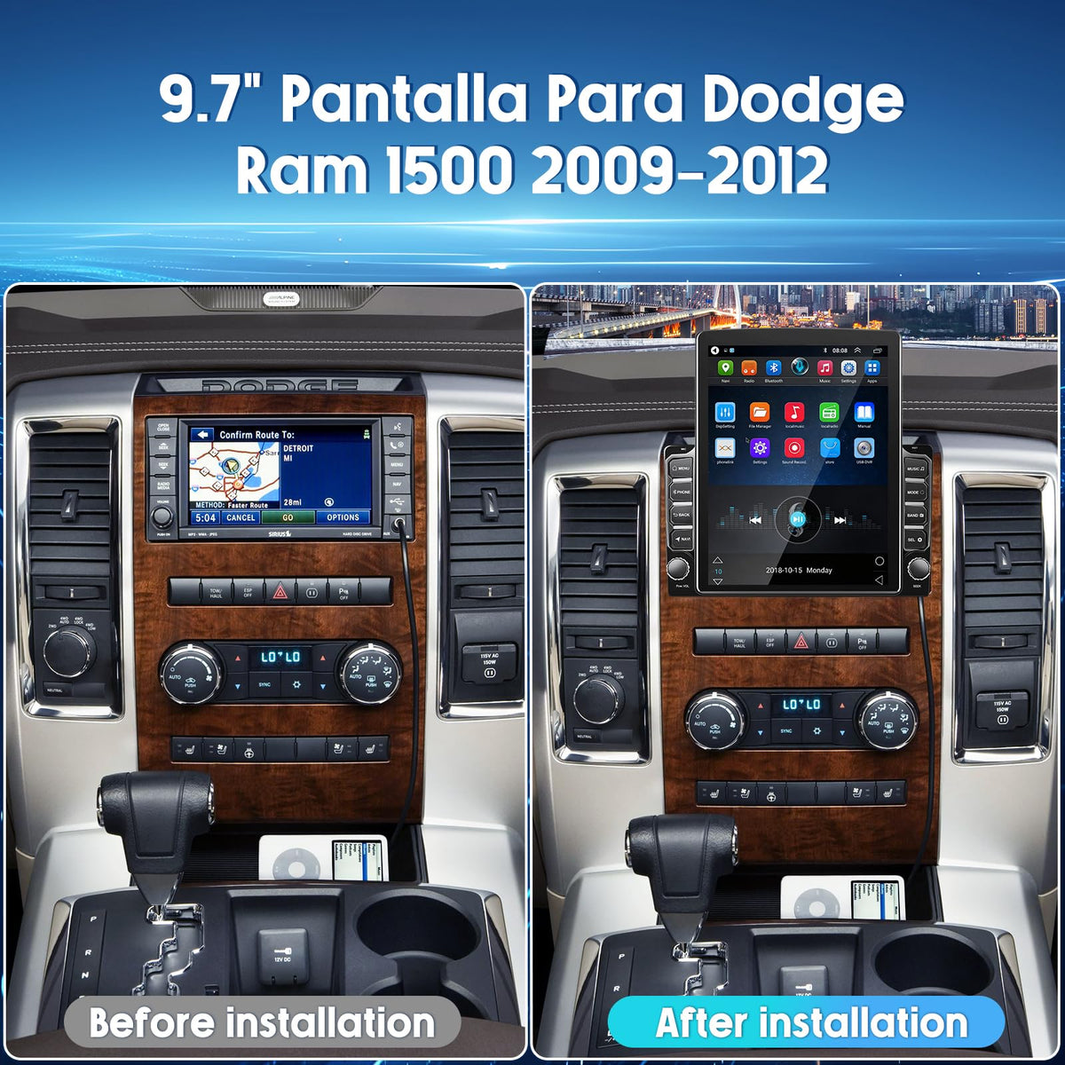 Android 14 Double Din Car Stereo Radio for para Dodge Ram 1500 2009-2012