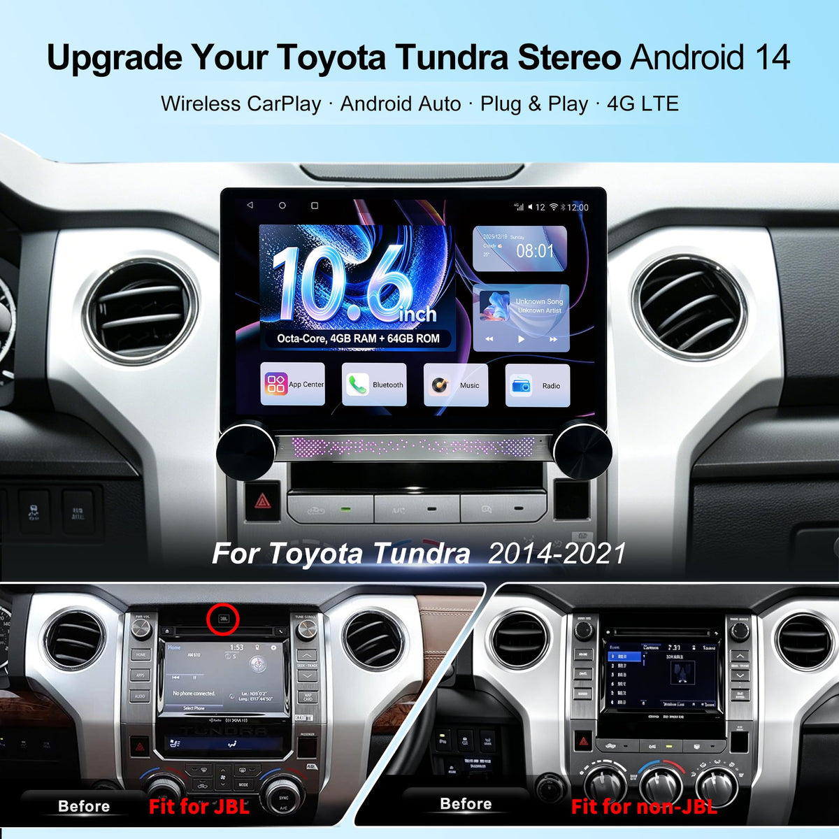 Android 14 Car Stereo for Toyota Tundra 2014-2021, CarPlay Radio Head Unit