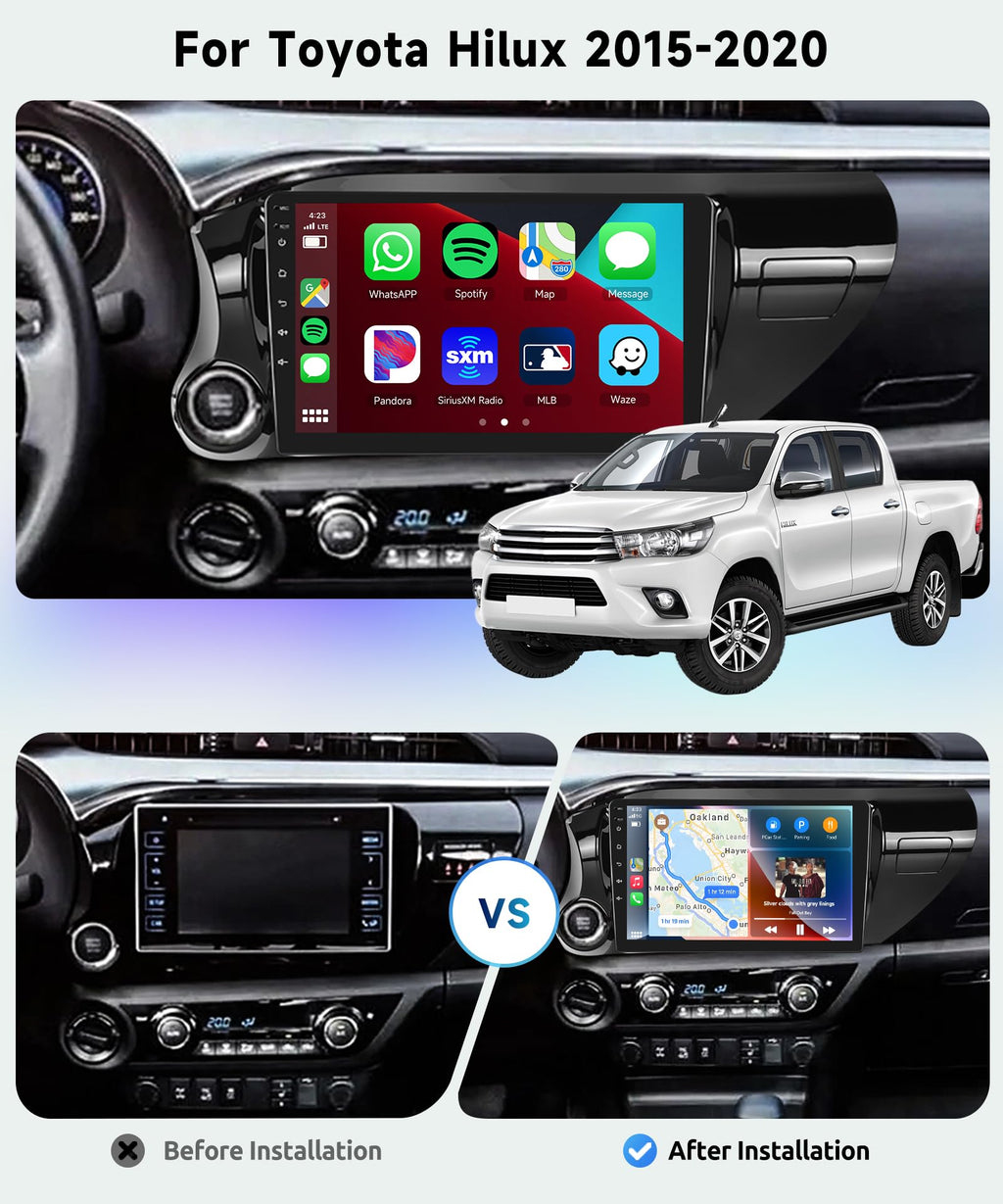 8 CORE 6G+128G Car Radio for Toyota Hilux 2015-2020 with Wireless CarPlay&Android Auto,10.1 Inch 1280*720P IPS Touch Screen Android 13 Car Stereo with GPS WiFi Bluetooth 32-Band DSP HD Backup Camera