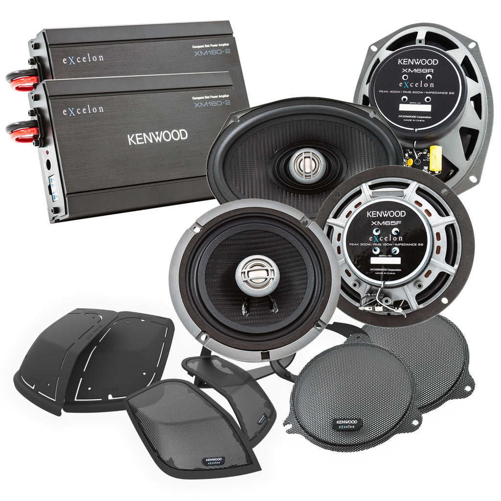 Kenwood Excelon P-HD3FR Audio Package for Select 2014-Up Harley-Davidson Models - (2) XM160-2 Audio Amplifier, (2) 6.5" Excelon XM65F & (2) 6"x9" XM69R Motorcycle Speakers, CA-CUT14 Saddlebag Kit
