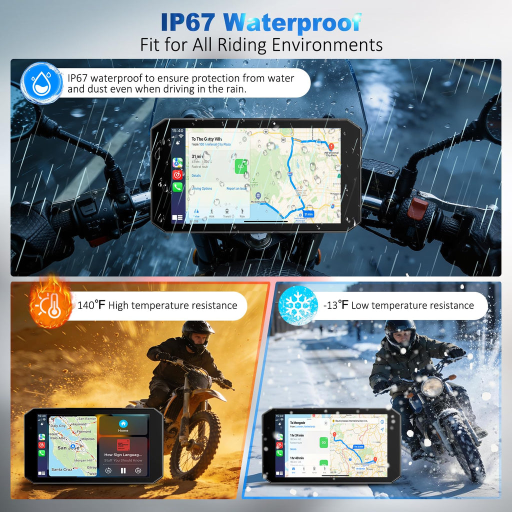 52HZ Motorcycle Carplay Android Auto with 5.5" Waterproof Touchscreen, TPMS, Millimeter Wave Radar, GPS Navigation,Dual 2K Dash Cam,BT,Real-time Alerts,OTA Updates,Quick Release Anti-Theft Mount