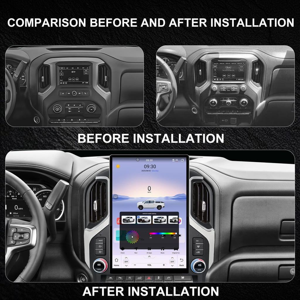 2K QLED Radio for Chevrolet Chevy Silverado GMC Sierra 2019-2023,Stereo Replacement,QLED Touch Screen,8core CPU,Carplay and Android Auto,4GB RAM 64GB ROM,8Core CPU