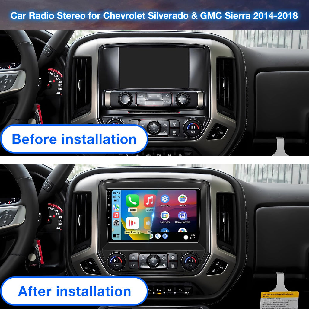 Car Radio Stereo Compatible with Chevy Silverado & GMC Sierra 2014 2015 2016 2017 2018 Replacement Radio Upgrade, CarPlay&Android Auto, GPS, Backup Camera (10 Inch)