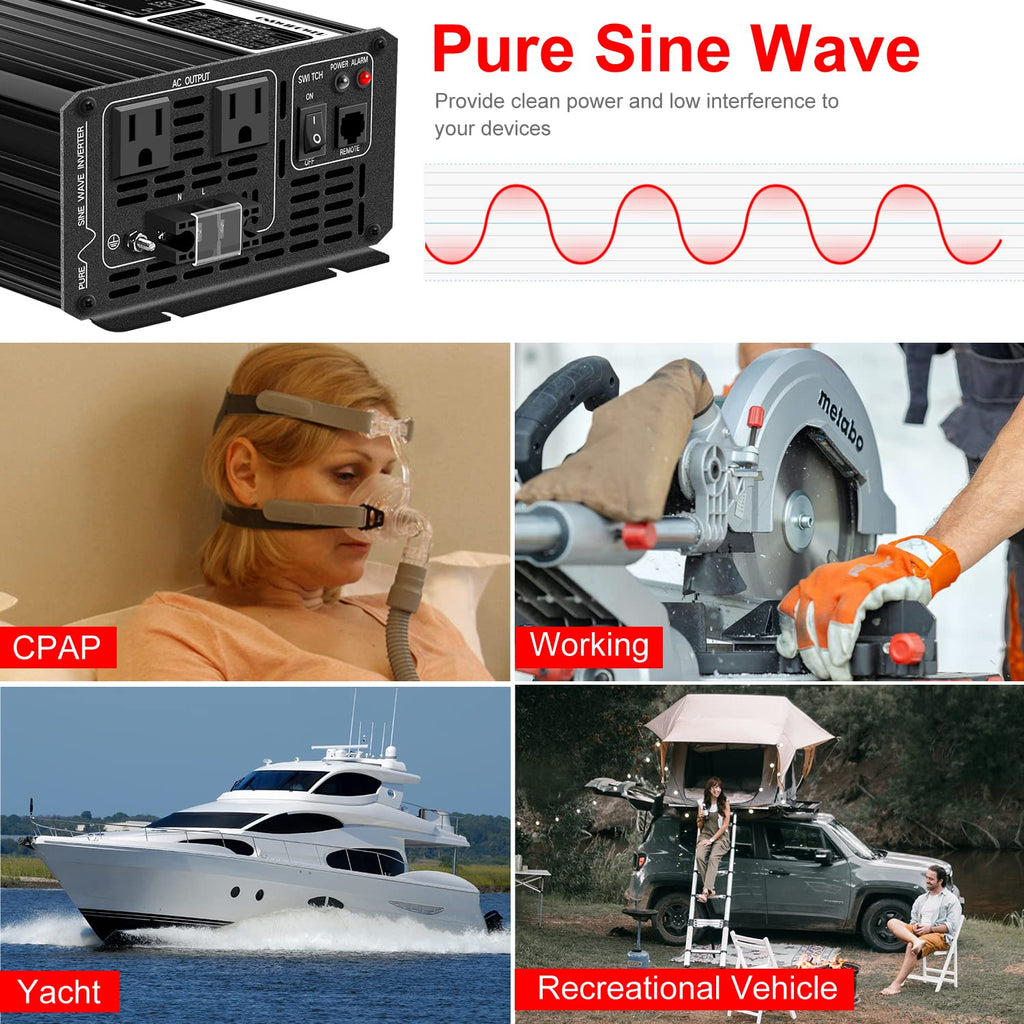 Xijia 3000W Pure Sine Wave Inverter 48V DC to 120V AC Converter for Home, RV, Truck, Off-Grid Solar Power 110V with Smart Bluetooth App Remote Control,Surge 6000W