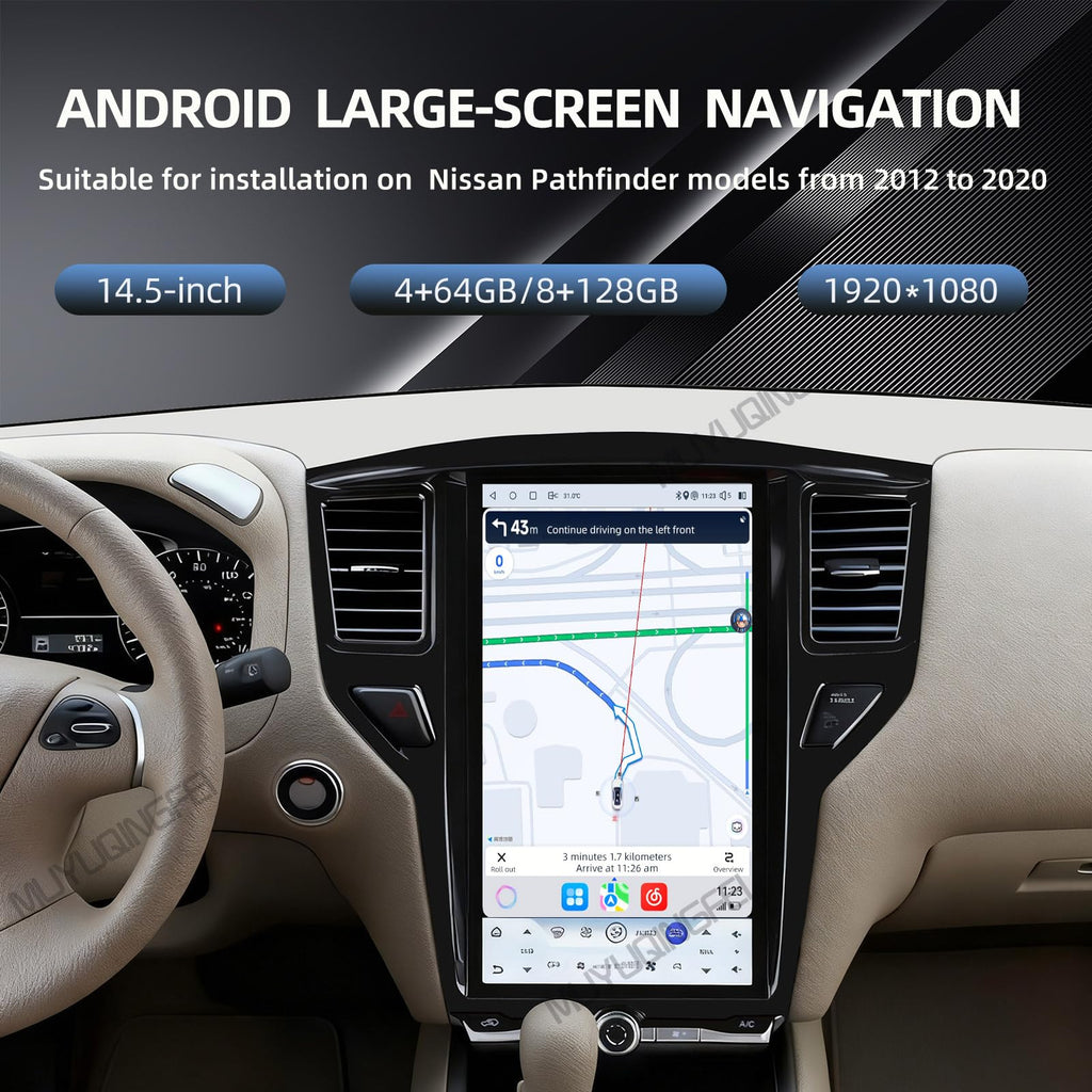 Car Stereo fit for Nissan Pathfinder 2012-2020 Models 14.8 inch Touch Screen Wireless CarPlay Android Auto GPS Navigation Bluetooth Plug and Play (8+128GB)