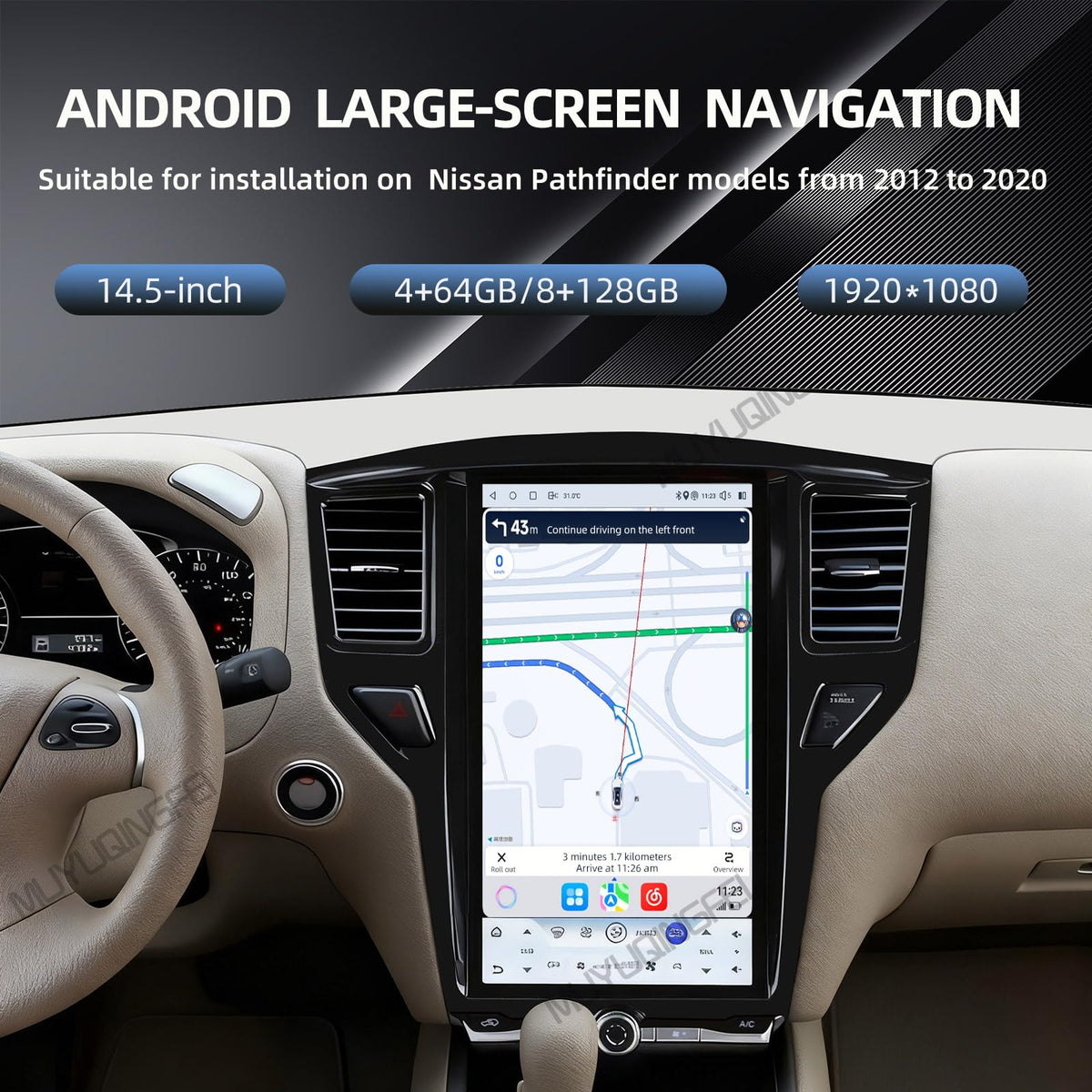 Car Stereo fit for Nissan Pathfinder 2012-2020 Models 14.8 inch Touch Screen Wireless CarPlay Android Auto GPS Navigation Bluetooth Plug and Play (8+128GB)
