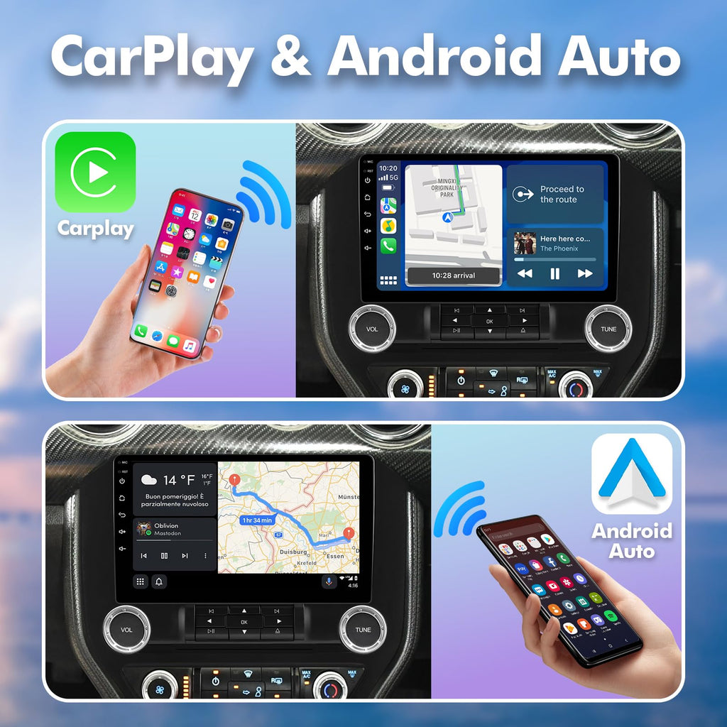 4 Core 32G Android 14 Double Din Car Stereo for Ford Mustang 2015-2020 with 9 Inch Touchscreen Radio Built-in Wireless Carplay/Android Auto/GPS/Bluetooth/FM/AUX/Steering Wheel Controls/Backup Camera