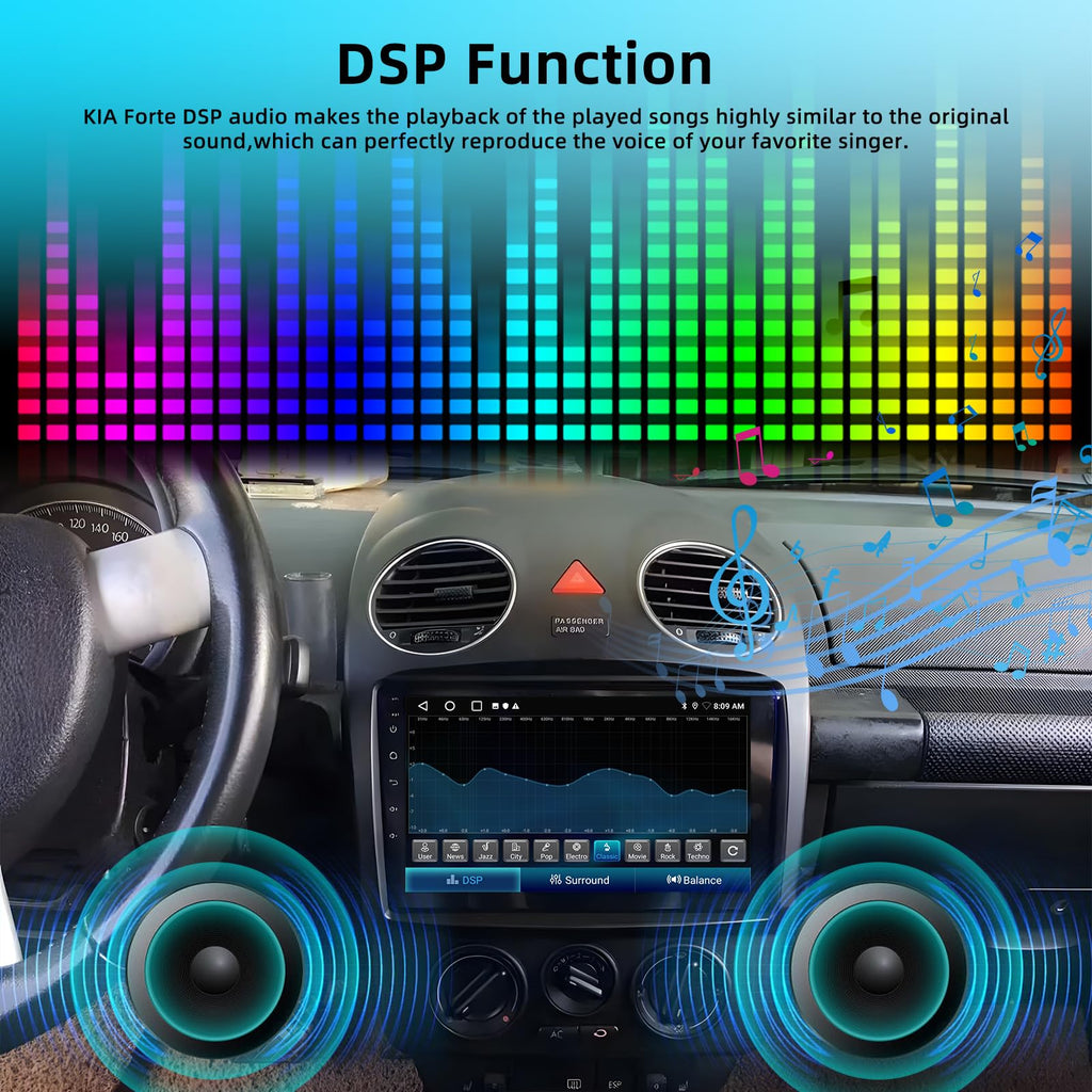 2+64G Wireless Carplay Android Car Radio for VW Beetle 2004-2010, 9 Inch Touchscreen with Android Auto/DSP/Multiple UI/GPS/WiFi + AHD Backup Camera