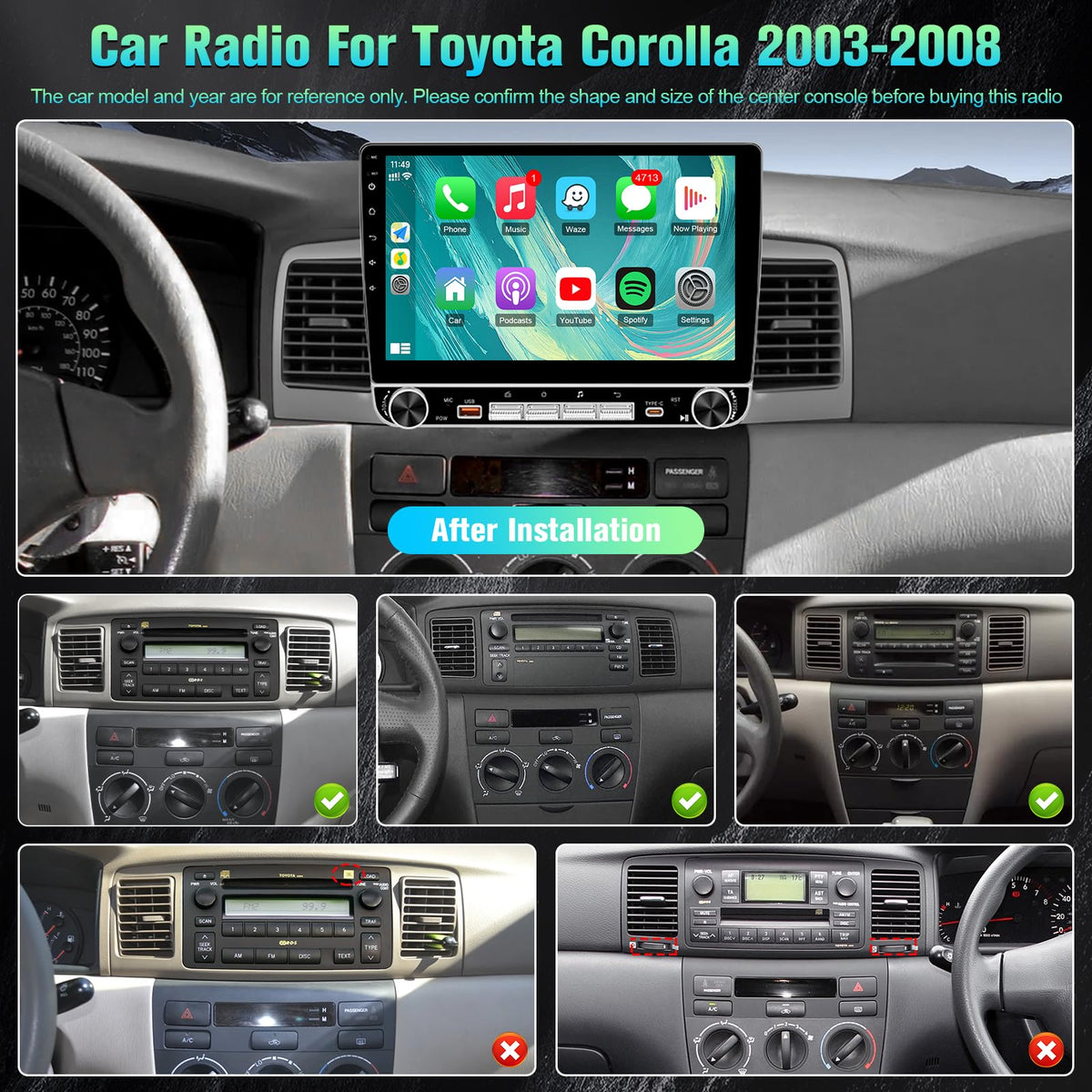 Upgraded 10.1 Inch Car Radio for Toyota Corolla 2003-2008, 4G+64G