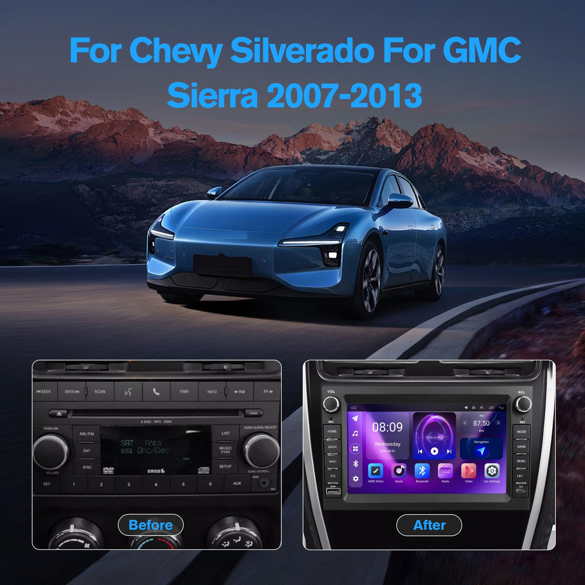 [4+64G ROM] Car Radio with 7inch Android 13 Touch Screen Radio with Wireless Carplay Android Auto GPS Bluetooth WiFi SWC FM RDS Mirror Link Backup Camera for GMC Savana 2008-2019