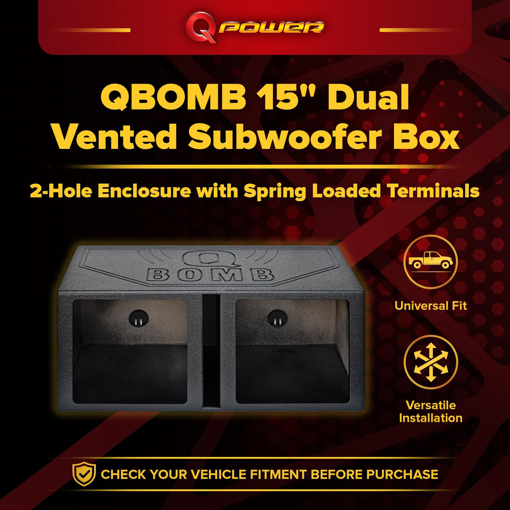 QPower QBOMB15VSQ Dual 15-Inch Center-Vented Subwoofer Box, Square