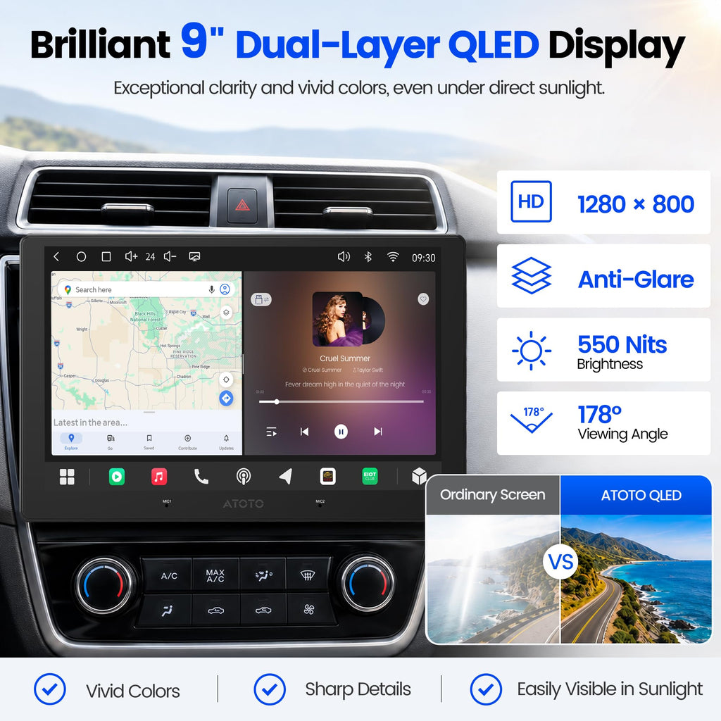 9" Android Doubel DIN Car Stereo, 4G LTE, 8 Core QLED AI Radio
